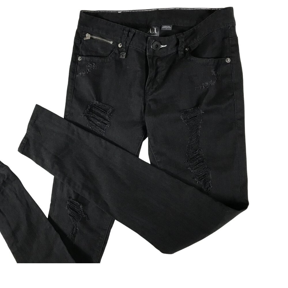 ARMANI EXCHANGE Black Distressed SKINNY Jeans 2